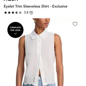 Aqua White Eyelet Trim Sleeveless Blouse